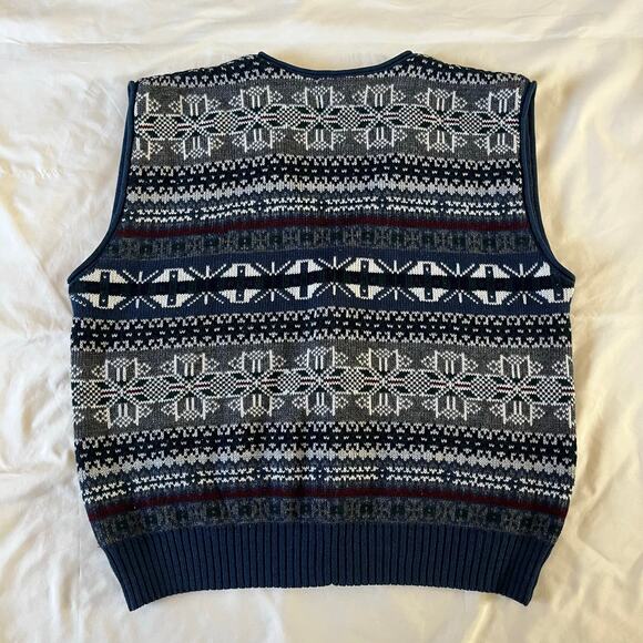 Vtg Y2K 2000s Blue Nordic Print  Sweater Vest Men's S Holiday Winter Eclectic - Picture 4 of 7